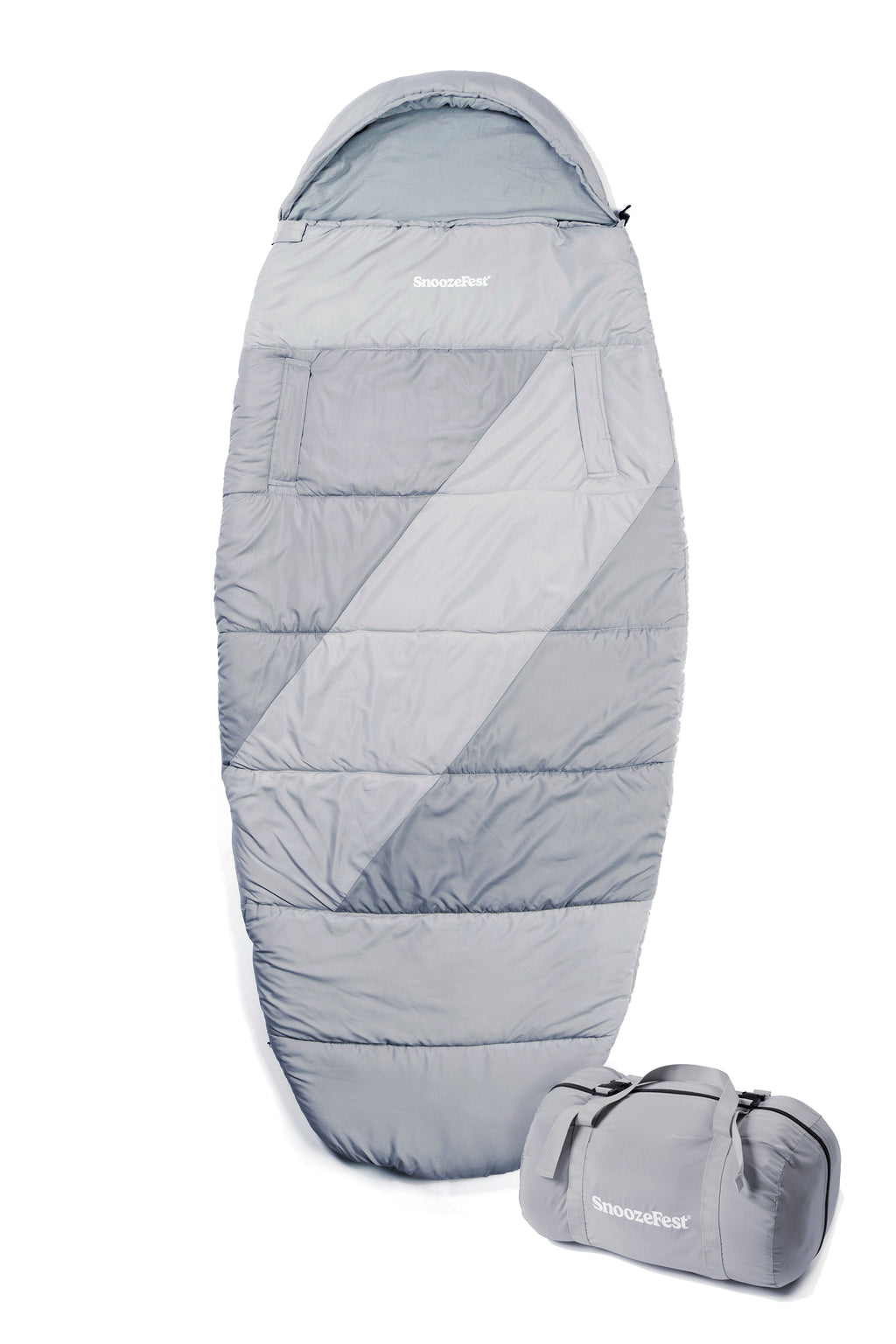 Full length picture of the Teal SnoozePod from SnoozeFest – a cosy wearable sleeping bag with carry case