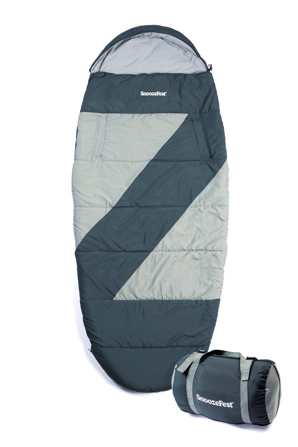 Full length picture of the Teal SnoozePod from SnoozeFest – a cosy wearable sleeping bag with carry case