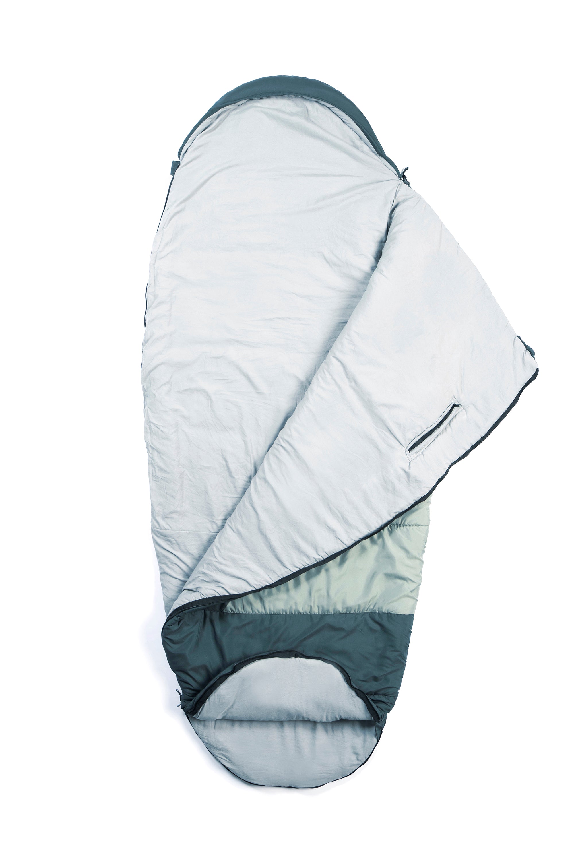 Green SnoozePod – a wearable hooded sleeping bag with feet and arm openings